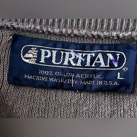 Puritan V-neck Sweater Sz Large Brown Multi-colored Diamond Print Grandpa - Picture 7 of 7